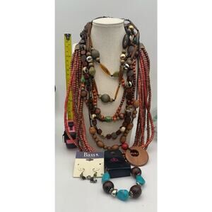 Boho Natural Themed Jewelry Lot Of 5 Statement Necklaces 1 Bracelet 1 Earrings